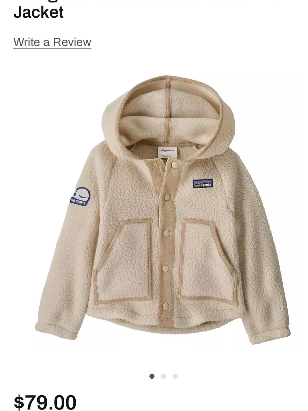 Patagonia Kids Retro Pile Cream Jacket with Green Trim w/ whale patch - 3T - $79